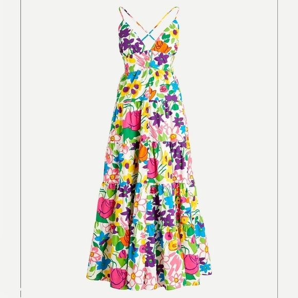J. Crew Rainbow Floral Cotton Poplin Sleeveless Flowy Button-Up Maxi Dress - Picture 1 of 10